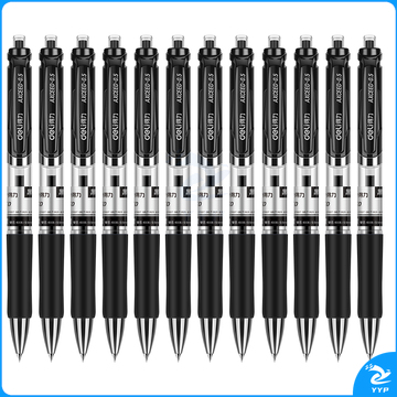 得力33388   按动中性笔   0.5mm黑色   12支/盒