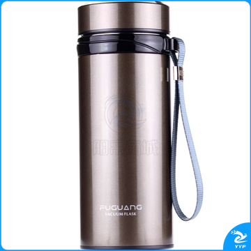 富光   大容量不锈钢 男女大号过滤真空杯带盖防漏680ML直身杯 (金色)