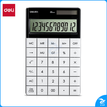 得力1589 双电源时尚计算器 轻薄机身平板按键桌面计算机 白色