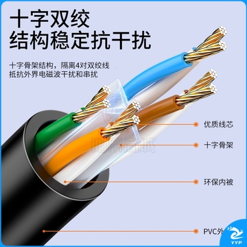 山泽（SAMZHE）六类网线 八芯双绞非屏蔽 黑色40米 WD6400