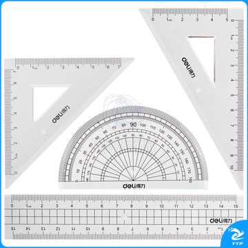 得力(deli)15cm牛皮纸系列学生直尺三角尺量角器绘图组合套尺4件套71988 432套/箱 