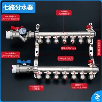  双球阀分水器Ⅱ型  7路  PE-RT采暖管件   货号：JC