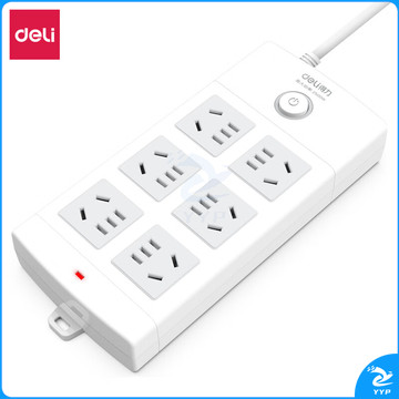 得力(deli)新国标安全插座 插排/插线板/接线板/排插/拖线板 总控开关 儿童保护门 6组合孔10米 18207